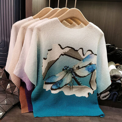 Women's Loose Slim-Fit Short-Sleeved T-Shirt All-Match Casual Top with Anti-Pilling Knitted Fabric Summer Digital Printing