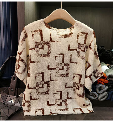 Women's Casual Bat-Sleeved T-Shirt Short-Sleeved Summer New Style Woven Polyester Loose Fit Front Logo Simple Print