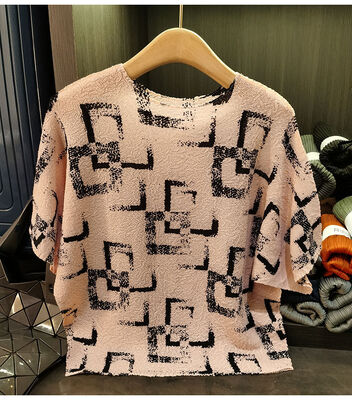 Women's Casual Bat-Sleeved T-Shirt Short-Sleeved Summer New Style Woven Polyester Loose Fit Front Logo Simple Print