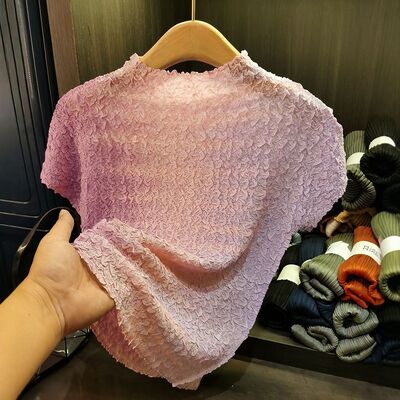 Women's Casual Short Sleeve Thin T-Shirt Gradient Print Tie-Dye Embroidered Top High Elasticity New Fashioned Solid Knitted