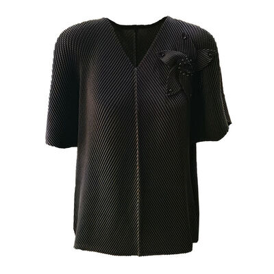 Women's High-End Summer Pleated Top 3D Floral Design Versatile Loose Dragon Scale Pleated T-Shirt for Commuting Size XS Crop