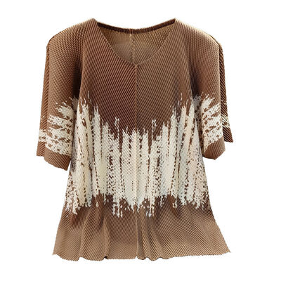 High-End Summer Elegant Fashion Women's T-Shirt Dragon Scale Pleated Color-Block Print Loose Simple Versatile Plus Size