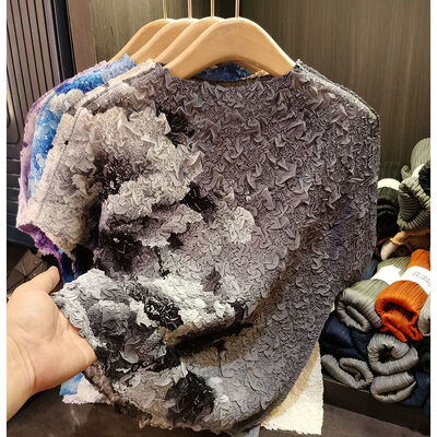 Women's Summer Loose Printing Design Printed Pleated Top Short Sleeve T-Shirt Versatile Casual Made Breathable Thin Chiffon Velvet