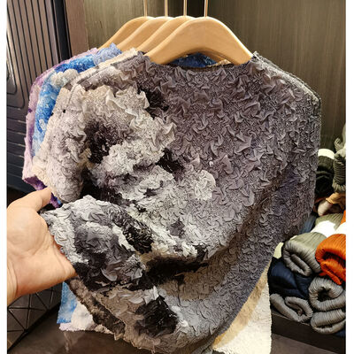 Women's Summer Loose Printing Design Printed Pleated Top Short Sleeve T-Shirt Versatile Casual Made Breathable Thin Chiffon Velvet