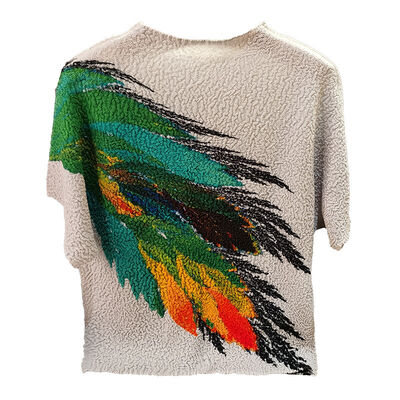 Women's Summer Slimming Reversible Pleated Top T-Shirt Lightweight Elegant Casual Short Sleeve Feather Print Loose Anti-Pilling