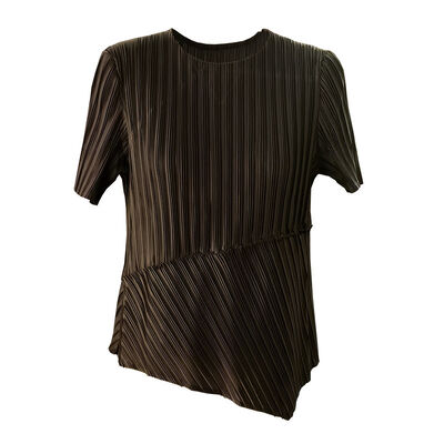 Miyake's New Summer Women's Clothing Elegant Versatile Asymmetrical Loose Large Size Solid Pattern Short-Sleeved Tops for Office