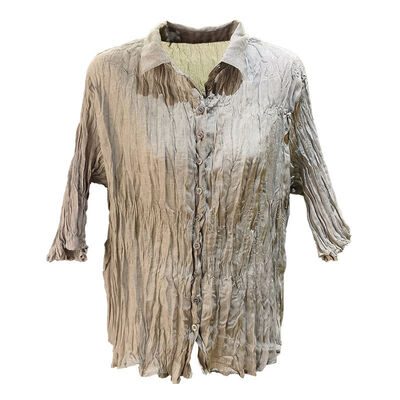 Women's Cotton Breathable  Top Turn-Down Collar Pleated Design Versatile Solid Color Long