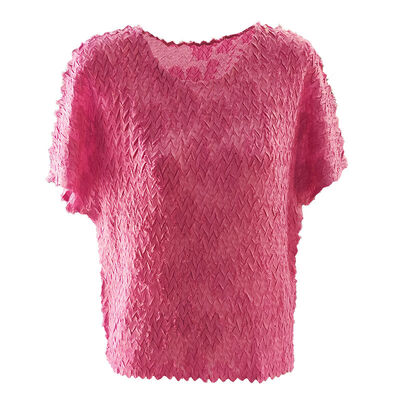 Summer T-Shirt Solid Color Loose Neck Breathable Casual Short Sleeved Top Wave Pleated Style New Stylish Temperament