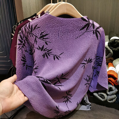 Women's Summer Short-Sleeved T-Shirt Breathable National Style with New Ink Print Design Loose Pleated Top