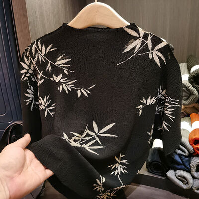 Women's Summer Short-Sleeved T-Shirt Breathable National Style with New Ink Print Design Loose Pleated Top