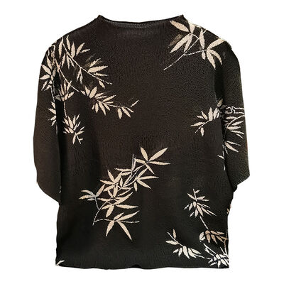 Women's Summer Short-Sleeved T-Shirt Breathable National Style with New Ink Print Design Loose Pleated Top