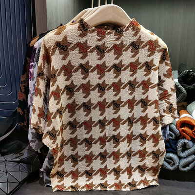 Women's Summer T-Shirt with Thousand Birds Grid Print New Round Neck & Large Bat Sleeve Breathable Top