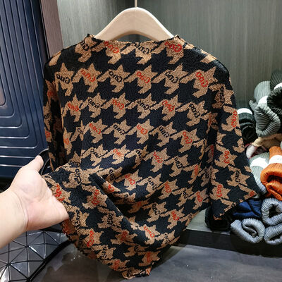 Women's Summer T-Shirt with Thousand Birds Grid Print New Round Neck & Large Bat Sleeve Breathable Top