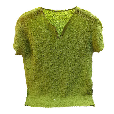 Texture Hand Kneaded Pleated V-neck Top for Women's Summer New Versatile Solid Color Short Sleeved Top