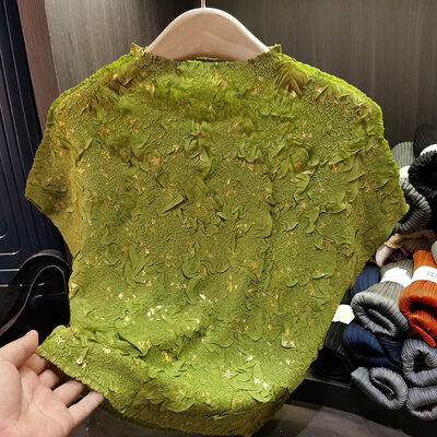 Handmade Crochet Top for Women Summer New Loose Plus Size Solid Color Round Neck Short Sleeved T-Shirt Breathable Feature