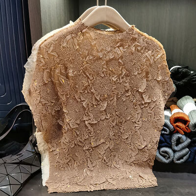 Handmade Crochet Top for Women Summer New Loose Plus Size Solid Color Round Neck Short Sleeved T-Shirt Breathable Feature