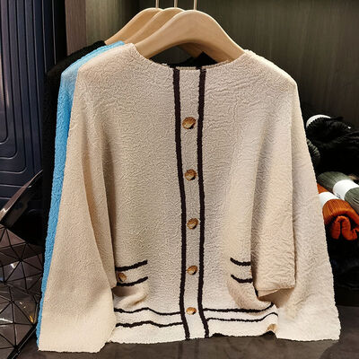 Women's Fashionable Slimming Long-Sleeved Top Loose Large Size with Contrast Color Edge Design for Summer