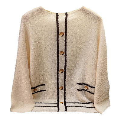 Women's Fashionable Slimming Long-Sleeved Top Loose Large Size with Contrast Color Edge Design for Summer