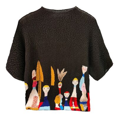 Elegant Eco-Friendly Summer Casual Collection New Large Size Printed Pleated T-Shirt Short-Sleeved Top in Knitted Style