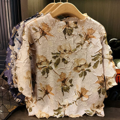 Spring/Summer New Round Neck Printed Fashionable Temperament Loose Large Size Slimming Top for Women