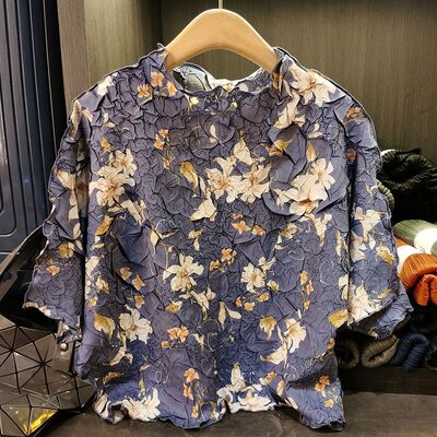 Spring/Summer New Round Neck Printed Fashionable Temperament Loose Large Size Slimming Top for Women