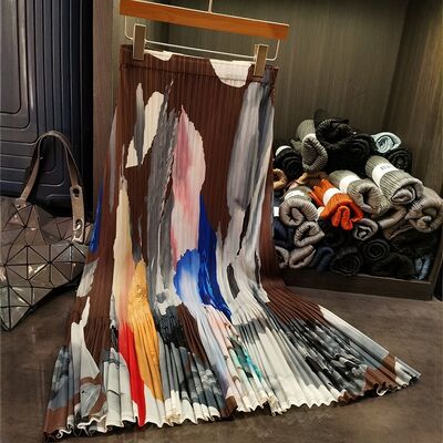 Women's Retro Style Summer Half Skirt New Casual Elastic Waist Pleated Mid-Length Design Oil Painting Contrasting Detail