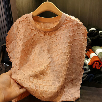 Women's Summer Casual Top Elegant Short-Sleeved Pullover T-Shirt Personalized Design Versatile Loose Fit Solid Large