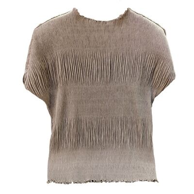 Women's Elegant  Pleated T-Shirt Anti-Pilling Woven Fungus-Textured Stand-Up Collar Short-Sleeved Loose Casual for