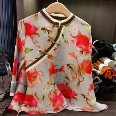 Niche Women's Casual Summer T-Shirt Elegant Versatile Button Pleated Top New Chinese Plus Size Loose Knitted