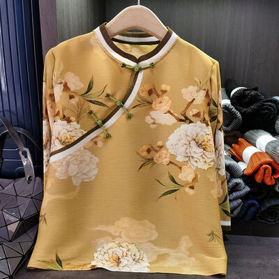 Niche Women's Casual Summer T-Shirt Elegant Versatile Button Pleated Top New Chinese Plus Size Loose Knitted