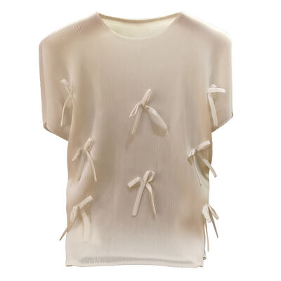 High-End Women's Summer Solid Color Short-Sleeve T-Shirt Loose Casual Jersey Sweet Bowknot Top Button Decoration Youthful Style