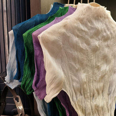 Summer New Thin Satin T-Shirt for WomenTexture High-End Casual Style Short Sleeve Half-High Collar Slightly Sheer Base