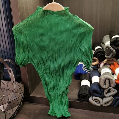 Summer New Thin Satin T-Shirt for WomenTexture High-End Casual Style Short Sleeve Half-High Collar Slightly Sheer Base