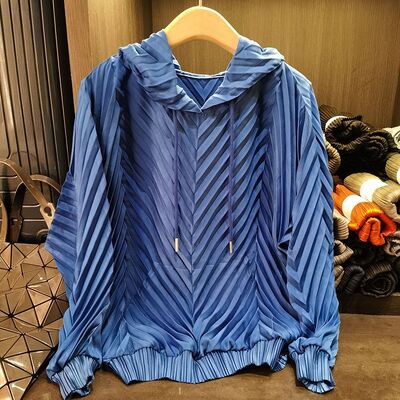 High-End Women's Pullover Top Spring New Casual Loose Plus Size Breathable Long Versatile Pleated Design Hooded