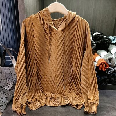 High-End Women's Pullover Top Spring New Casual Loose Plus Size Breathable Long Versatile Pleated Design Hooded