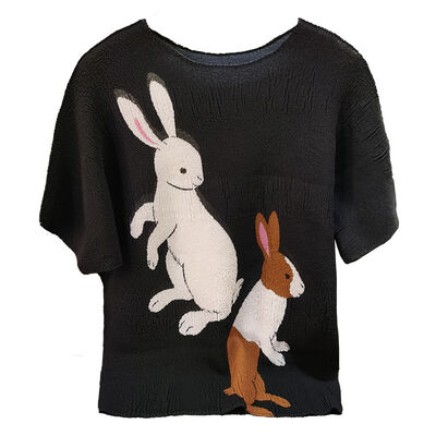 Women's High-End Elegant Short Casual Style Printed Rabbit T-Shirt Summer New Loose Slimming Plus Size Knitted Digital Printing