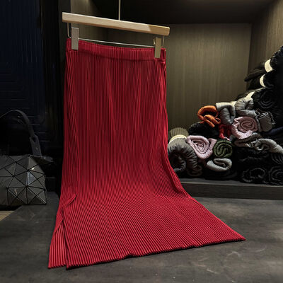 High-End Niche Design Autumn New Solid Color Casual A-Line Pleated Skirt Elegant and Graceful Elastic Waist Slit Straight