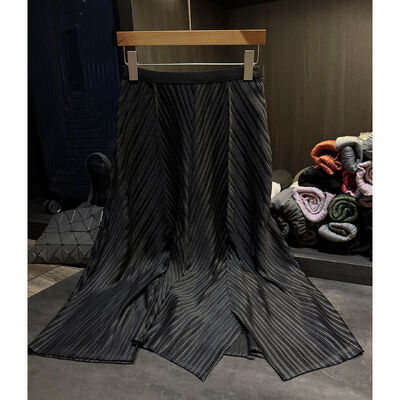 High-End Solid Color Elastic Pleated Chiffon A-Line Skirt Autumn New Natural High-Waisted Casual Slimming Mid-Length