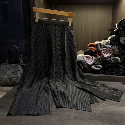 High-End Solid Color Elastic Pleated Chiffon A-Line Skirt Autumn New Natural High-Waisted Casual Slimming Mid-Length