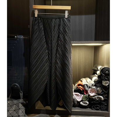 High-End Solid Color Elastic Pleated Chiffon A-Line Skirt Autumn New Natural High-Waisted Casual Slimming Mid-Length