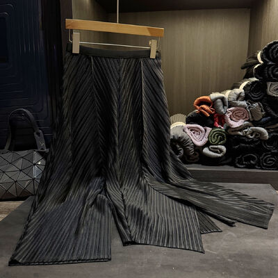 High-End Solid Color Elastic Pleated Chiffon A-Line Skirt Autumn New Natural High-Waisted Casual Slimming Mid-Length