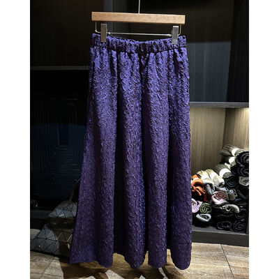 Jacquard pleated solid color midi skirt autumn new style elegant and slimming versatile elastic waist long skirt