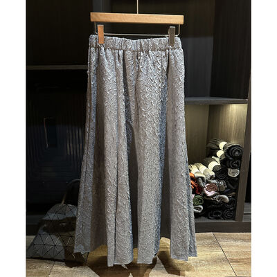 Jacquard pleated solid color midi skirt autumn new style elegant and slimming versatile elastic waist long skirt