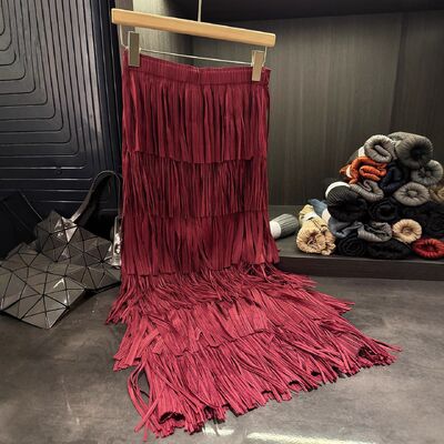 High-End Stylish Vintage Chiffon Layered Skirt New Autumn Solid Color Versatile Mid-Length Skirt for Women