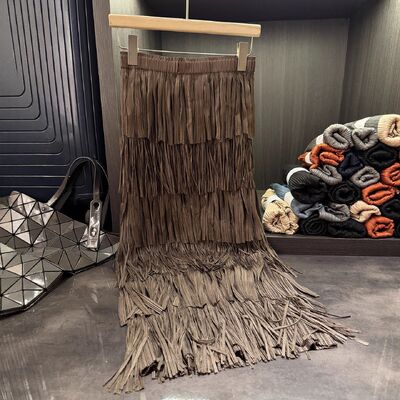 High-End Stylish Vintage Chiffon Layered Skirt New Autumn Solid Color Versatile Mid-Length Skirt for Women