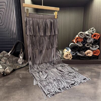 High-End Stylish Vintage Chiffon Layered Skirt New Autumn Solid Color Versatile Mid-Length Skirt for Women