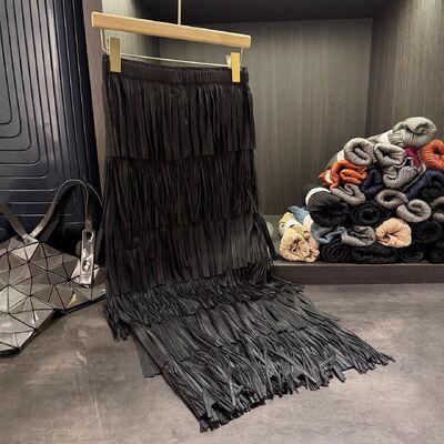 High-End Stylish Vintage Chiffon Layered Skirt New Autumn Solid Color Versatile Mid-Length Skirt for Women