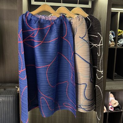 High-End Spring Autumn All-Match Slimming Skirt Casual Elegant with Pleated Loose Waist Irregular Printed Chiffon Plus Size