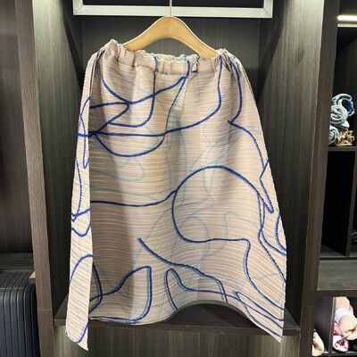 High-End Spring Autumn All-Match Slimming Skirt Casual Elegant with Pleated Loose Waist Irregular Printed Chiffon Plus Size