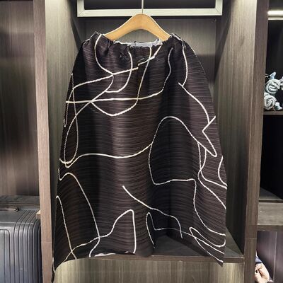 High-End Spring Autumn All-Match Slimming Skirt Casual Elegant with Pleated Loose Waist Irregular Printed Chiffon Plus Size